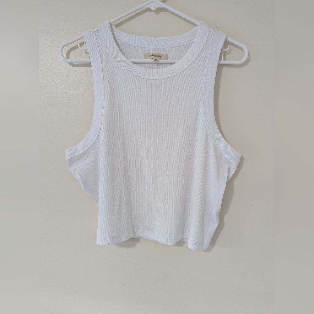 Madewell NWT Women's White Supima® Rib Crop Tank XL NF469 Layering Casual Top